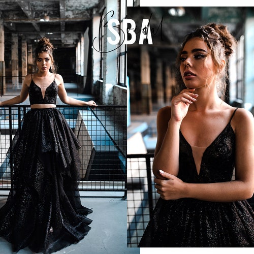 black shimmer prom dress