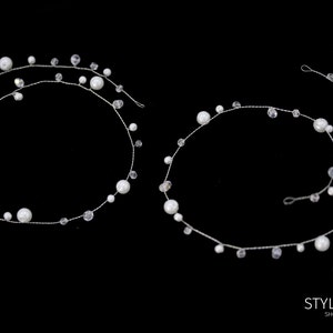 Thin Simple Wedding Pearl Crystal Hair Vine , Engagement hair accessories, minimalistic hair piece image 5