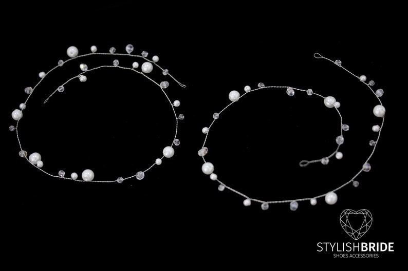 Thin Simple Wedding Pearl Crystal Hair Vine , Engagement hair accessories, minimalistic hair piece image 5