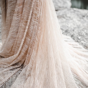 Laura Glitter Bridal Dress, Waves Wedding Glitter Dress V-neck with Bodysuit or Slip Long Silk Dress, Engagement Nude Dress by SBA image 3