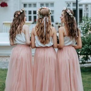 Simple Bridesmaids Separates: Silk Classic Cami Top and Waterfall Floor Length Tulle Skirt, available in Plus Size image 3