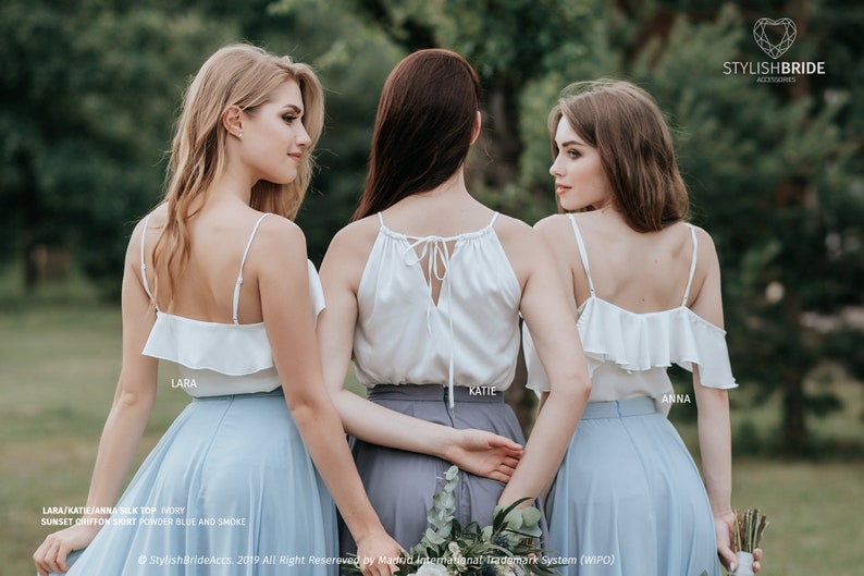 Silk Bridesmaid Tops: Lara Ruffle Sides/Anna Transformer and Katie Thin Straps available in Plus Sizes image 3