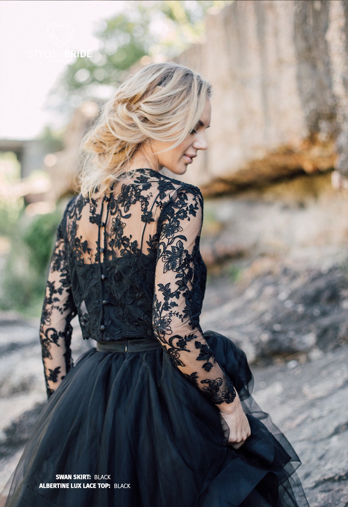 black lace top with tulle skirt