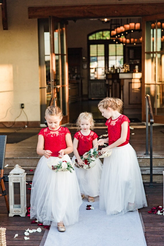 Red and Ivory Flower Girl Dresses Red 