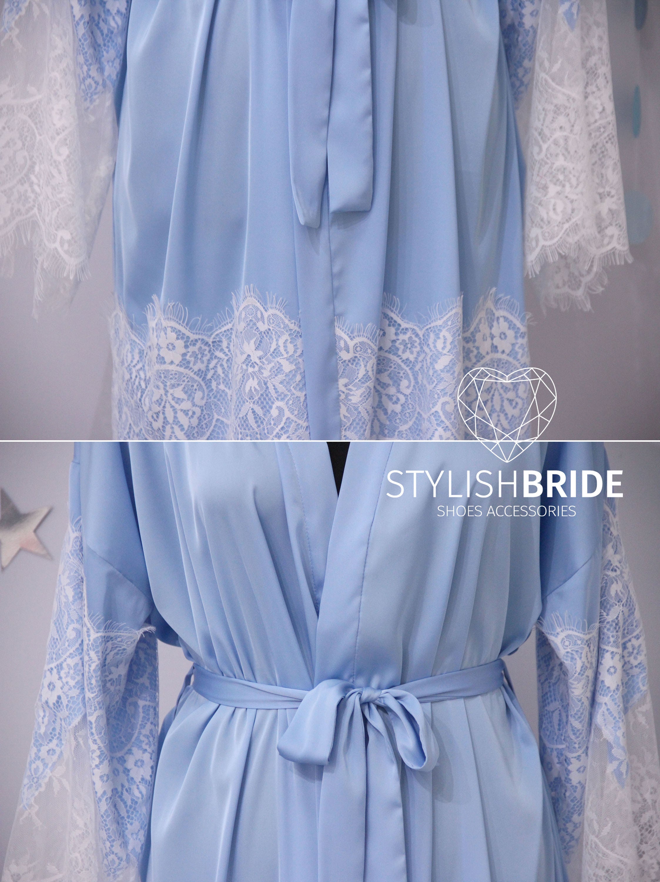 Soft Blue Bridal Silk Robe With Lace Silk and Lace Etsy