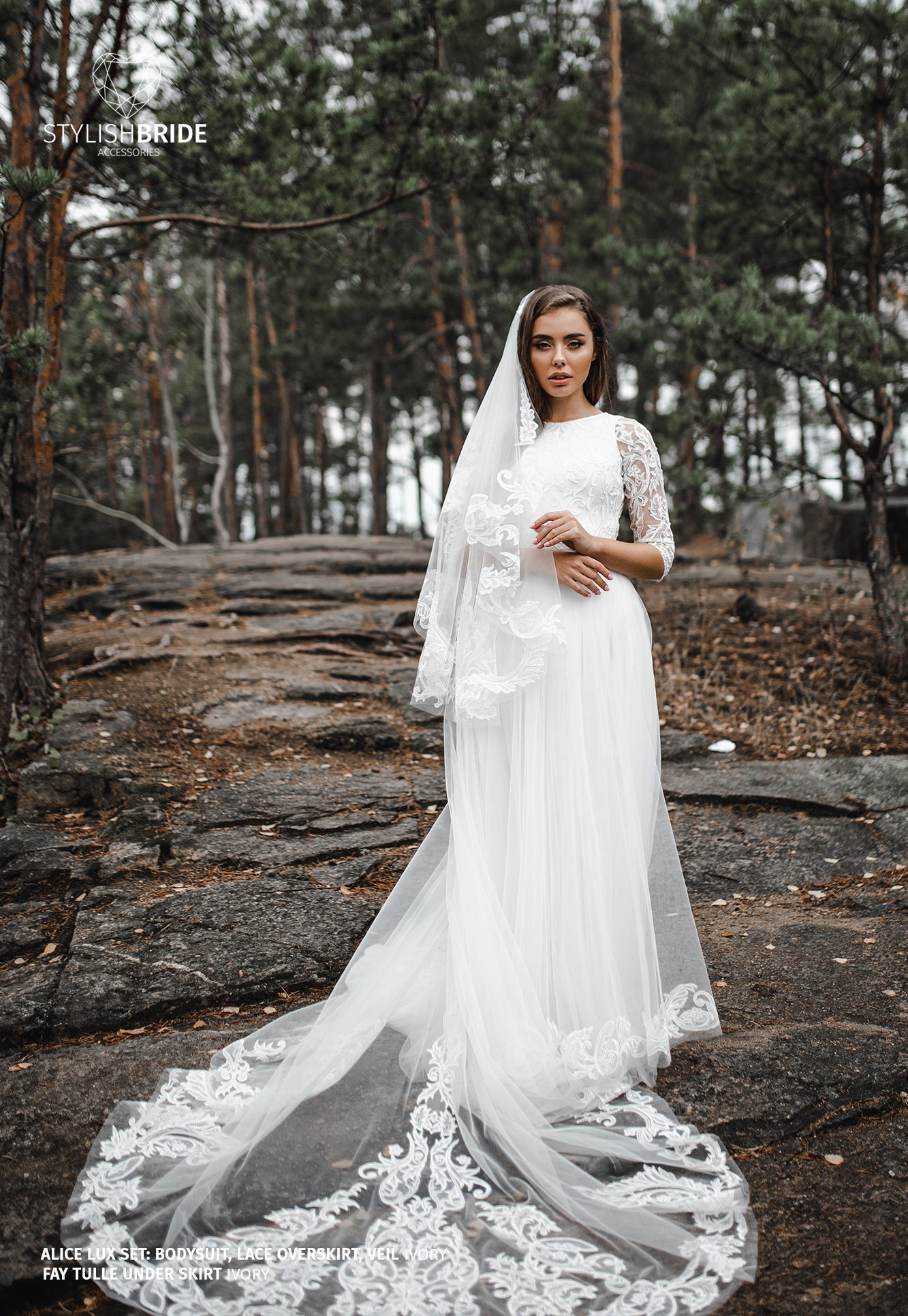 Tulle Skirt Long Sleeve Bodysuit Under Wedding Dress Bridal