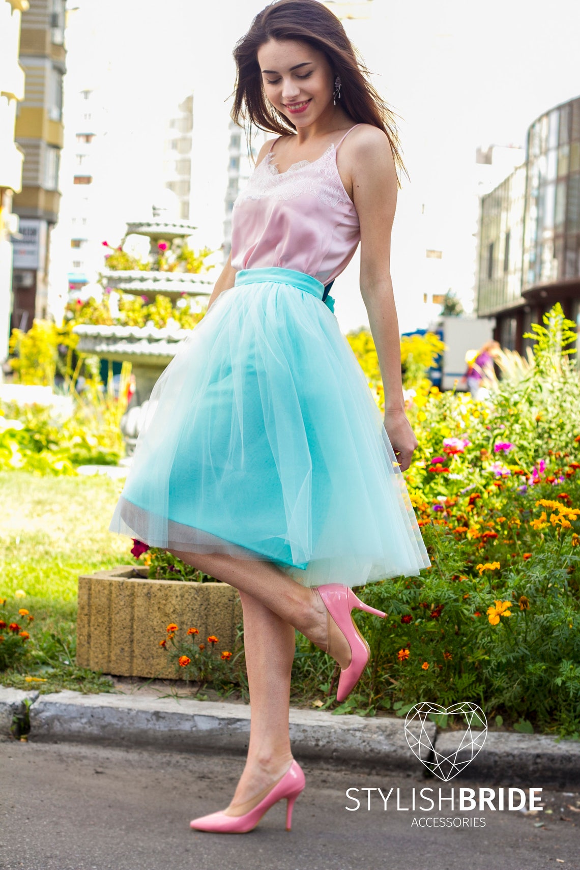 Blue Mint 71 Tulle Skirt and Top Set Pink Silk Top Women | Etsy