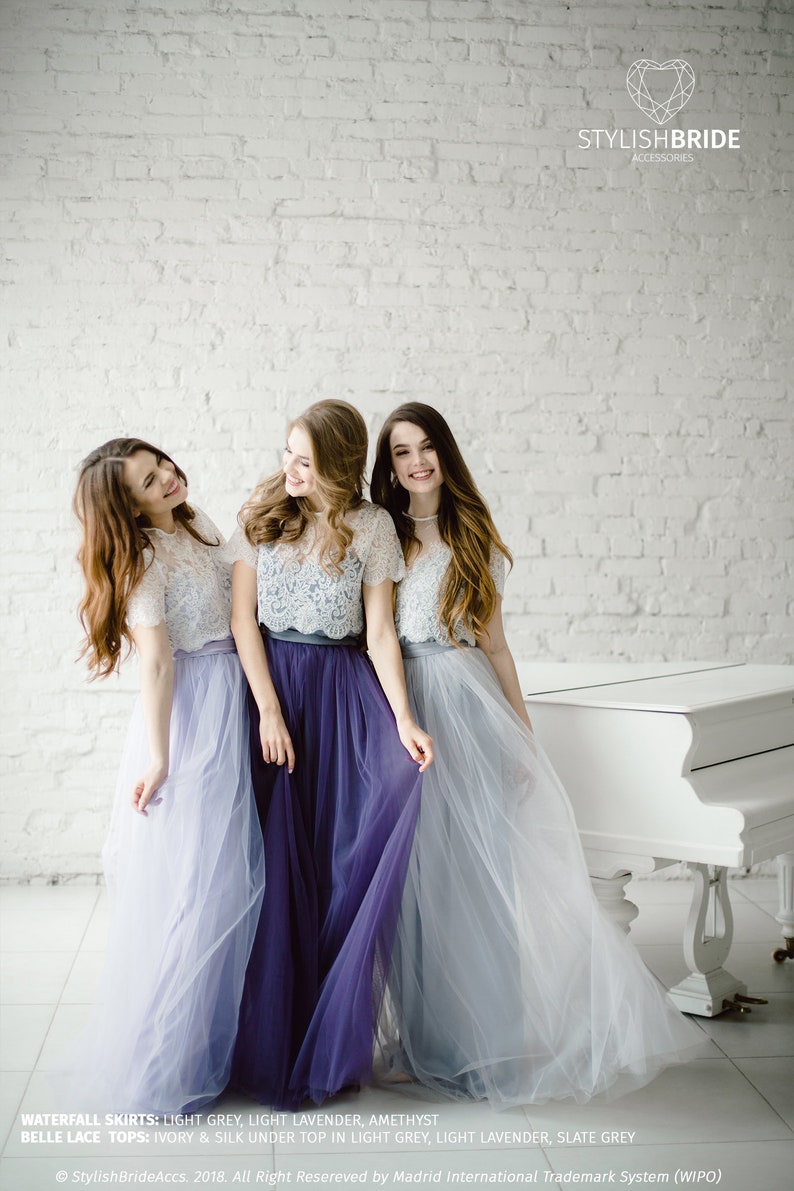 Belle Lace Grey Lavender Purple Palette Bridesmaids Dress | Etsy