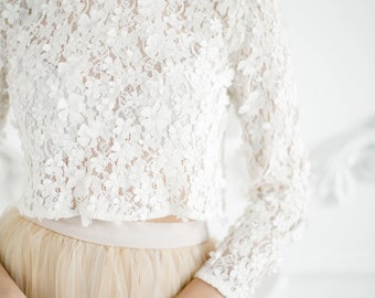 トップス BLOSSOM LACE TOPS Elegant Lace Tops Embroidery Hollow Out Solid Stand Collar