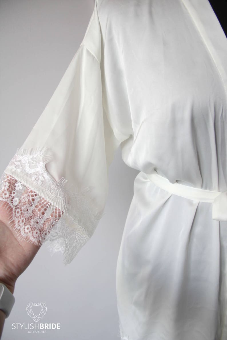 Silk Bridal Robe White Ivory Blush White Ivory Silk Wedding Robe Lace Bridal Robe White Blue Wine Red Lace Robe Lace Sleeve Robe
