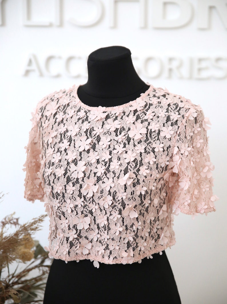 In Stock Size XS bust 80cm/32in: Blush Blossom Lace Top 3D - Etsy