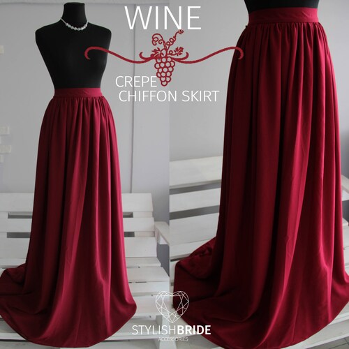 Wine Chiffon Simple Skirt, Flame Bridesmaids Chiffon Skirts, Marsala Chiffon Skirt Bridal, Women Chiffon Skirt, Bridesmaids skirt