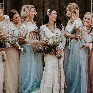 Boho Bridesmaids separates, Rustic bridesmaids dresses, Belle Lace Bridesmaid Separates, Bridesmaid Lace Tops, Bridesmaid Long Tulle Skirts image 4