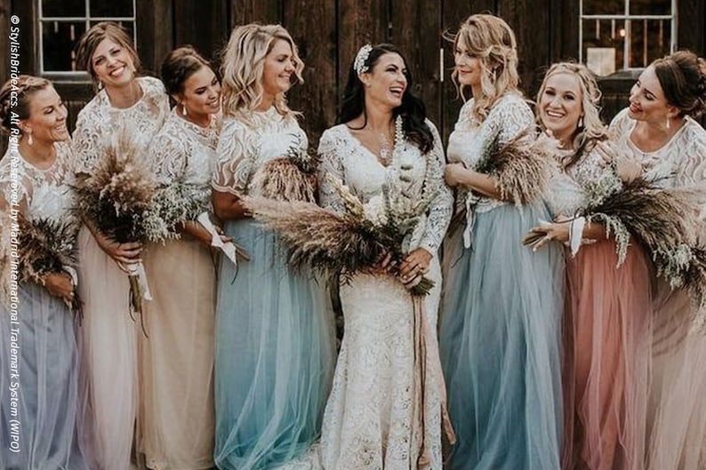 Boho Bridesmaids separates, Rustic bridesmaids dresses, Belle Lace Bridesmaid Separates, Bridesmaid Lace Tops, Bridesmaid Long Tulle Skirts image 4