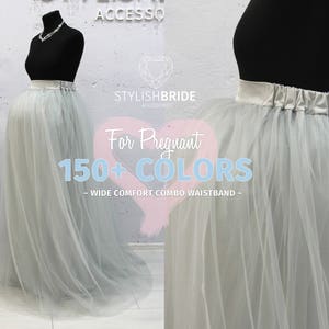 Maternity Long Tulle Skirt,  Floor length skirts for pregnant woman, Tulle Skirt Grey Blue Pink Blush, Pregnancy Women Tulle Skirt