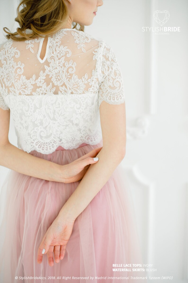 Belle Blush Lace Dress, Bridesmaids Long Blush Waterfall Skirt , Blush Engagement Prom Dresses Plus Size, Wedding Blush Dress image 3