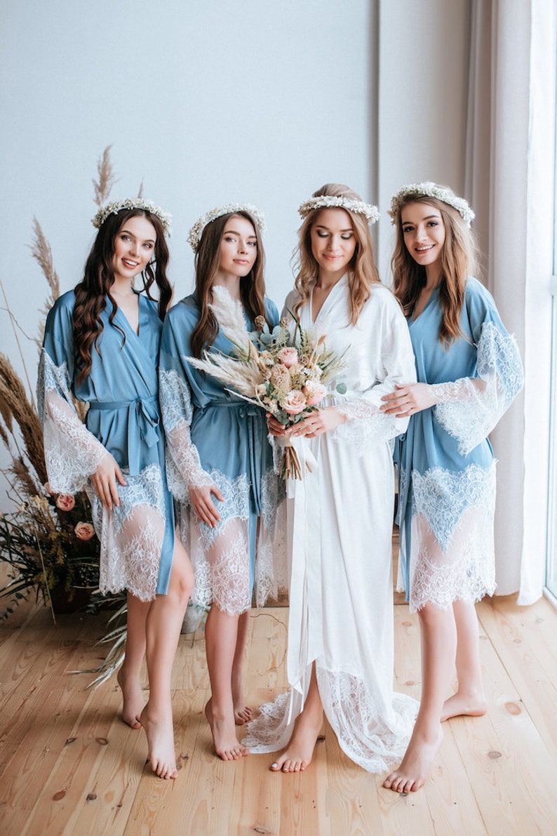 Dusty Blue Boho Bridesmaids Robes, Lux Blue Silk Robe, Boho bridesmaids robes, Bridal Robe, Getting Ready TENDERNESS image 4