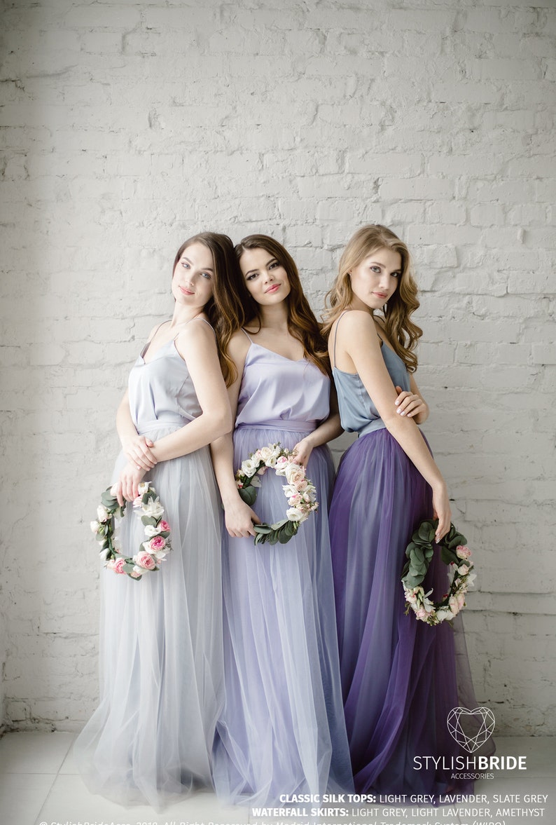 Belle Lace Grey Lavender Purple Palette Bridesmaids Dress, Long Waterfall Bridesmaids Skirt Grey Purple, Engagement Prom Dresses Plus Size image 2