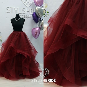 Horsehair Wine #50 Swan Wave Wedding Tulle Skirt , Wine Tulle Skirt Party, Engagement Wine Tulle Skirt Floor length