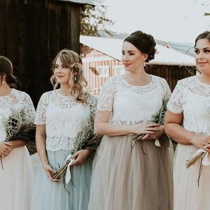 Boho Bridesmaids separates, Rustic bridesmaids dresses, Belle Lace Bridesmaid Separates, Bridesmaid Lace Tops, Bridesmaid Long Tulle Skirts image 3