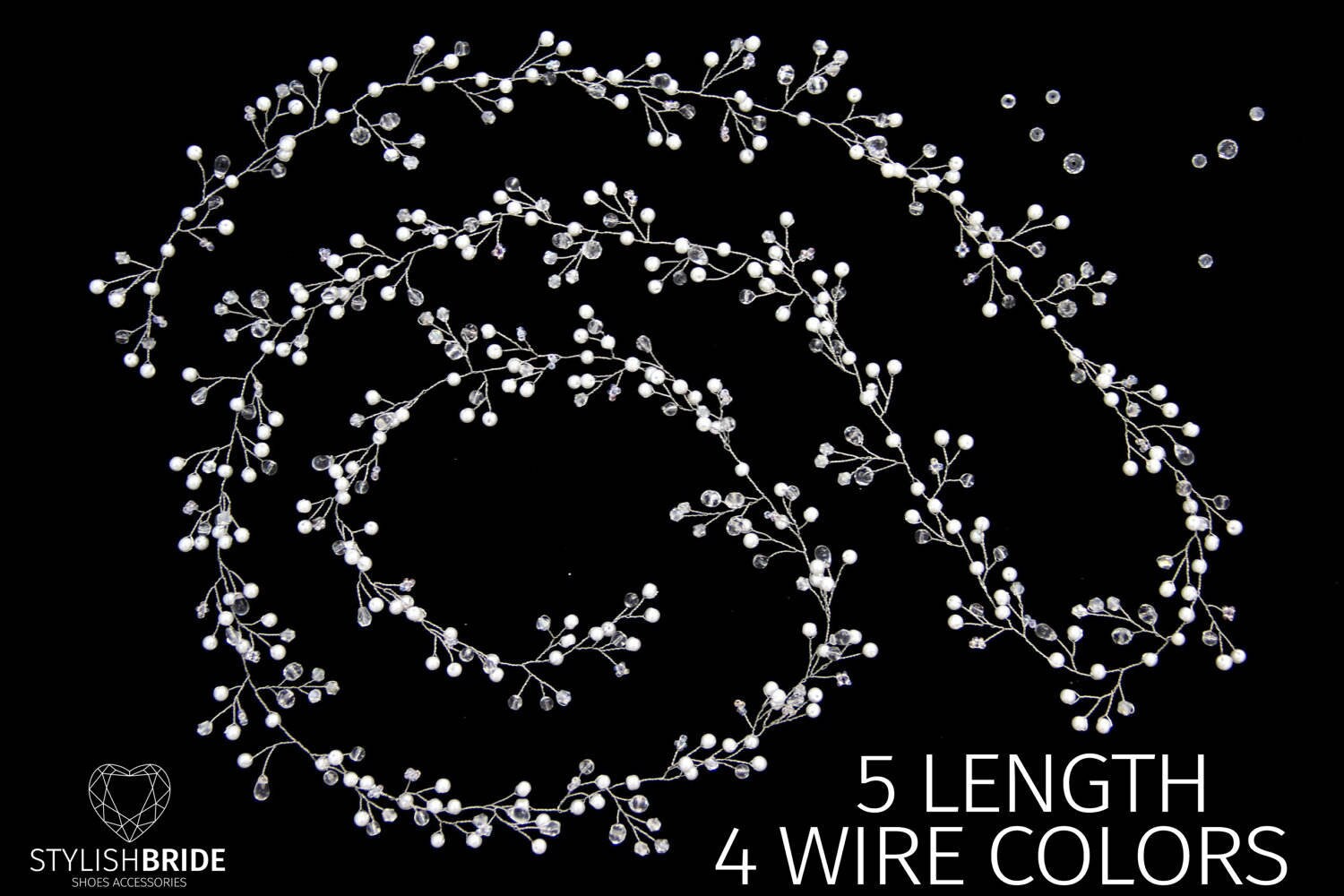 BOHO Bridal Super Extra Long Pearl Hair Vine 0.45-1,5 meters, Engagem…