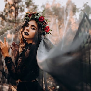 Black Classic Long Cathedral Tulle Veil with Blusher Gothic black veil White Ivory Cathedral Long Veil Elegant Sheer Wedding Veil