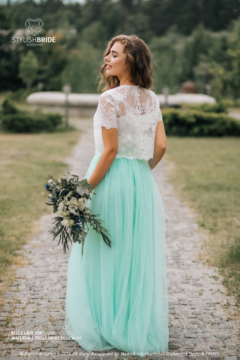Blue Mint Tulle Dress Mint Tulle Waterfall and Belle Lace Etsy