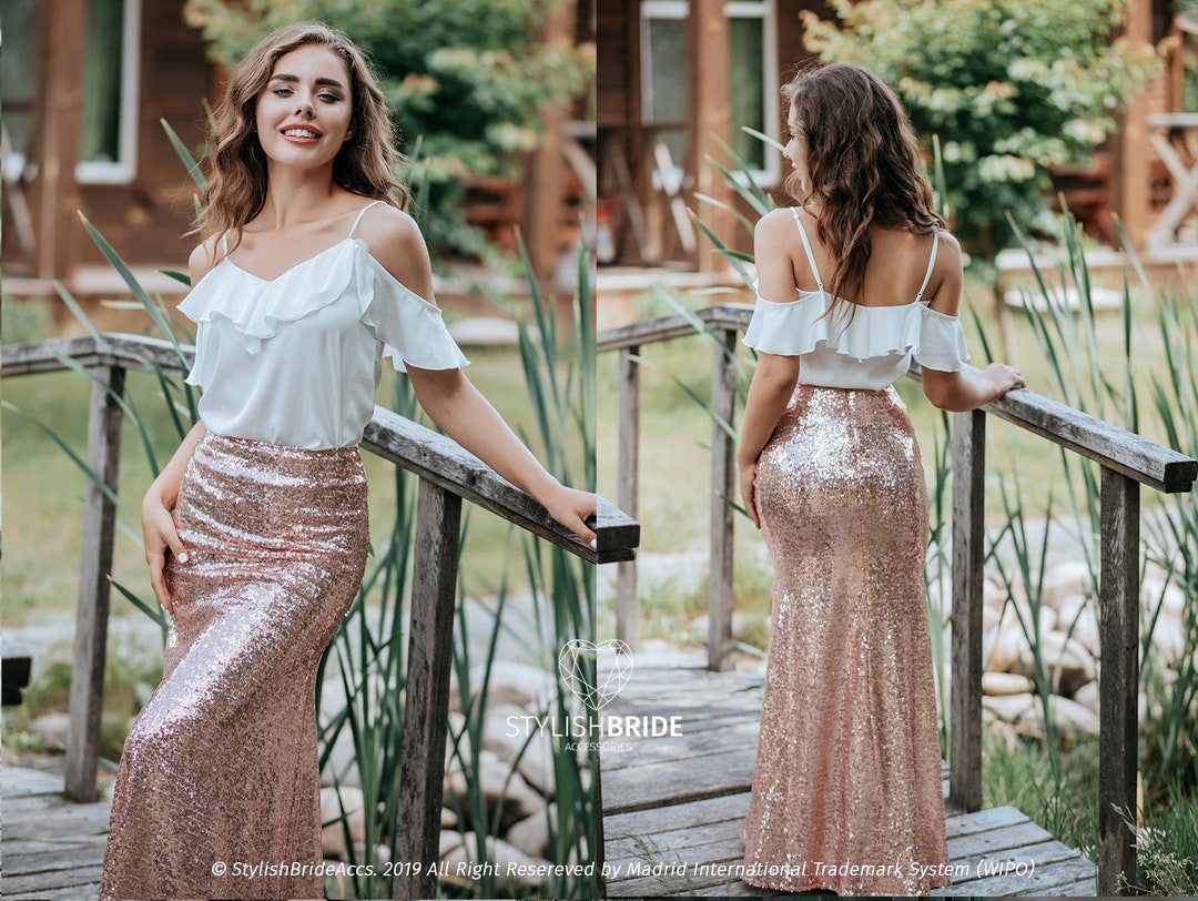 Rose Gold Sequin Skirt Floor Length With Anna Silk Tops in Plus Size, Bridesmaids or Party ...