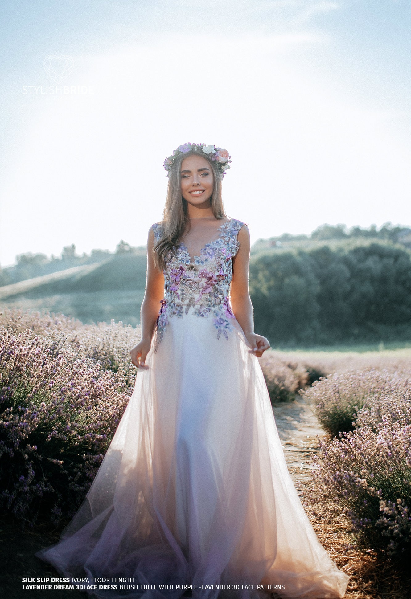 24 Colors Lavender Dream 3D Lace Tulle Flower Bridal Dress 2