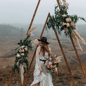 Wedding Arch, Boho Wedding decor, Triangle Wedding Arch, Boho decor, Backdrop Rustic arch, Wooden A-Frame Wedding Arbor, Outdoor decoration image 10