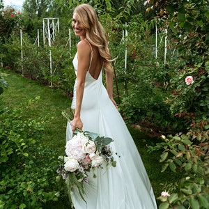 Elegance: Hi-Quality Bridal Silk Satin Slip Dress with Deep V Open Back and Train, Ivory Slip Wedding Dress by Stylishbrideaccs image 4