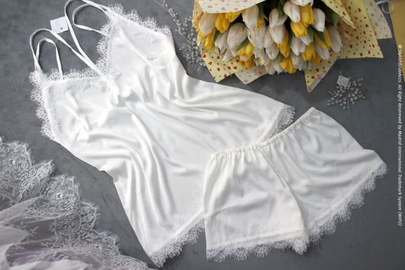 Wedding Pajamas Lace Silk Set Bridal Pajama Set Bridesmaids Etsy