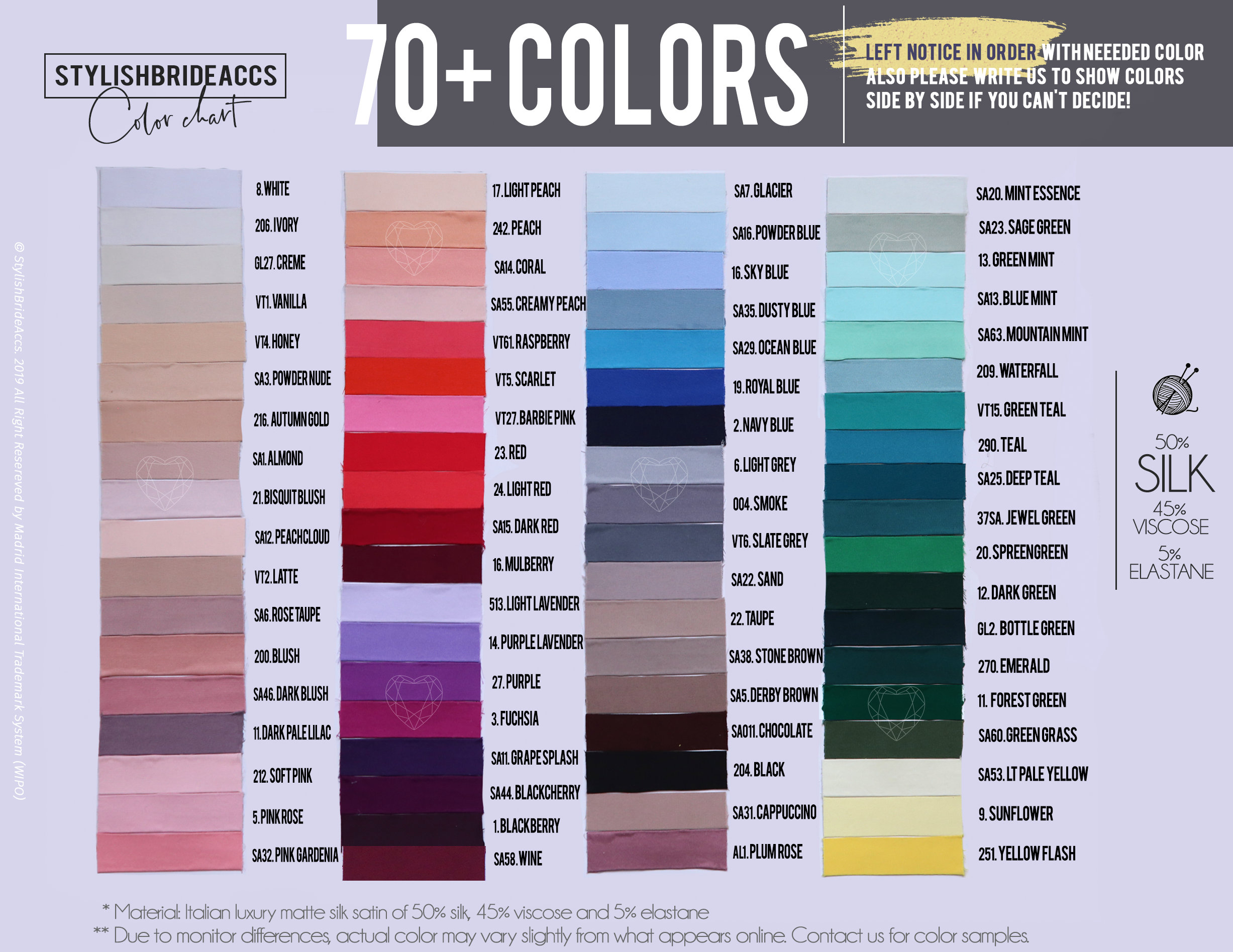 Silk Fabric Colour Chart