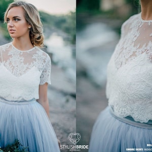 Belle Buttoned back Wedding Lace Crop Top,  White or Ivory Lace Crop Top Tops, Engagement lace top plus size