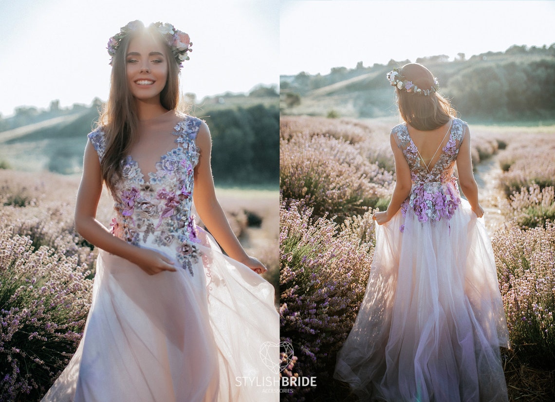 24 colors Lavender Dream 3D Lace Tulle Bridal Dress 2 image 1