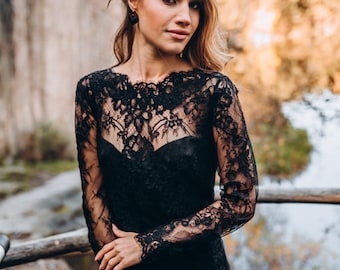 NEW Lace Black Wedding Dress With Deep ...