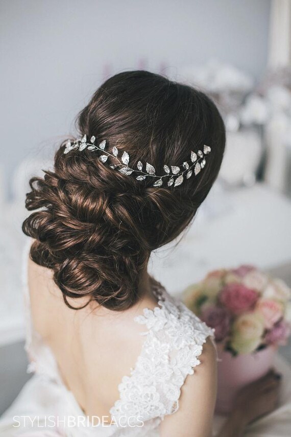 Wedding Hair Vine 2020 With Silver Leaves Wedding Crystal Hair Etsy
