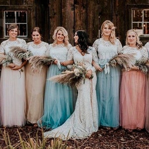 Boho Bridesmaids separates, Rustic bridesmaids dresses, Belle Lace Bridesmaid Separates, Bridesmaid Lace Tops, Bridesmaid Long Tulle Skirts image 1