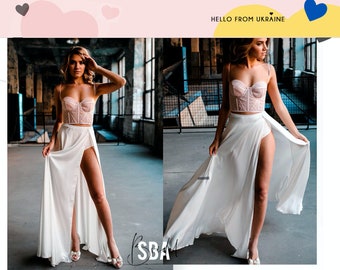 Bianca silk skirt with sexy slit, long silk bridal skirt, slip skirt high waisted, silk skirt, wedding maxi silk satin skirt