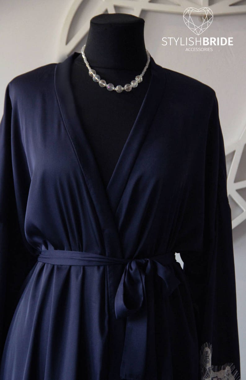 Navy Silk Bridal Robe Bridesmaids Lace Bridal Robe Etsy