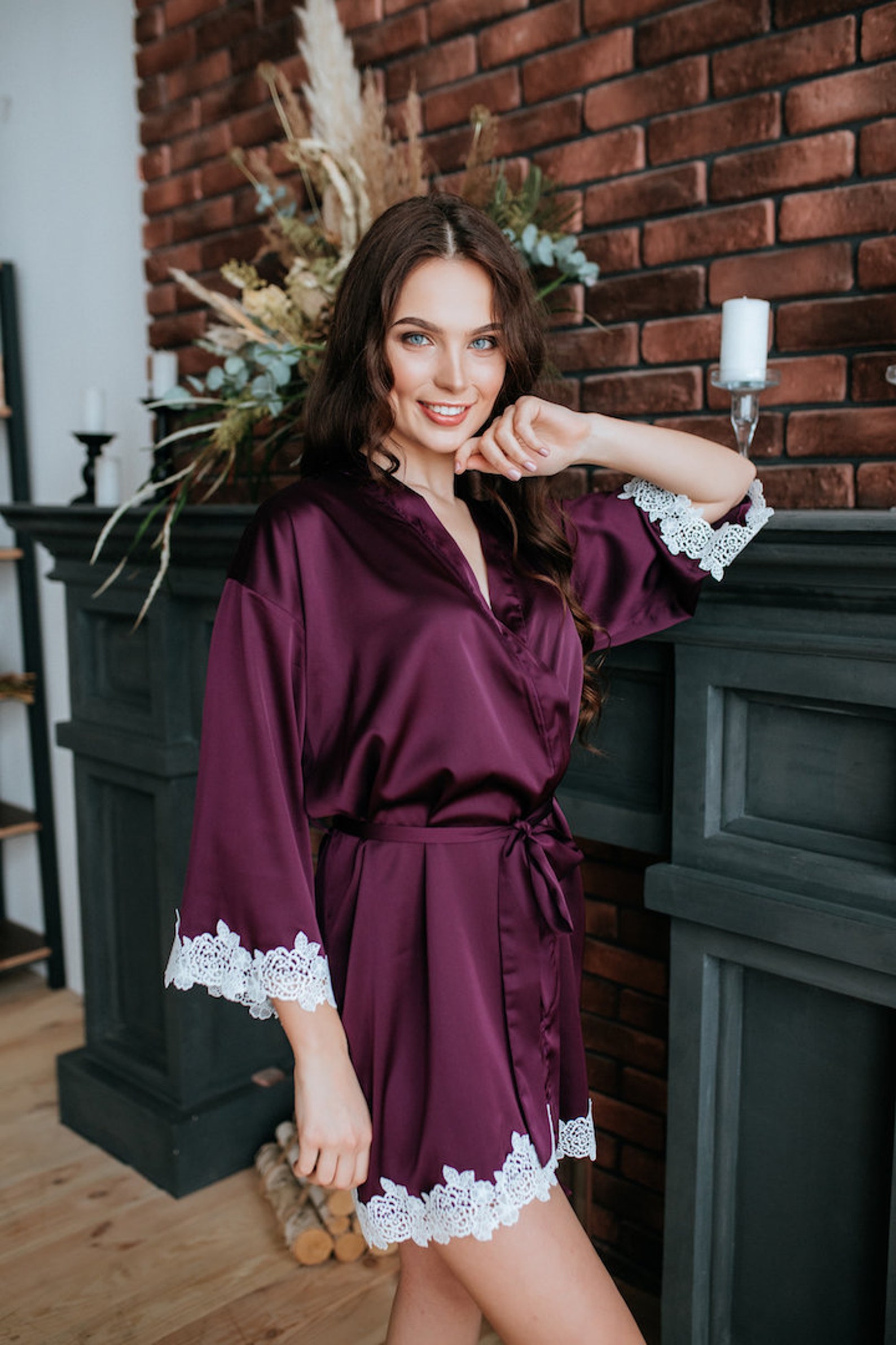 Blackcherry Lux Silk Robe Wedding Dark Purple Robes Bridal Etsy