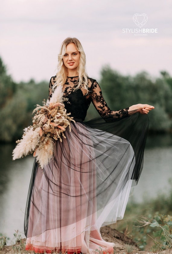 Black ombre cheap wedding dress