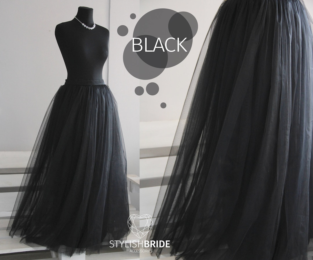 ◎person&people black tulle long skirt Black Long New Year Tulle Skirt Casual Floor Length Women's