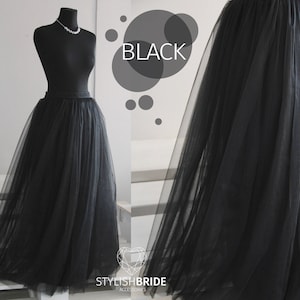 Black Long New Year Tulle Skirt Casual Floor length Women's Black Skirt Party Bridesmaids Women Tulle Skirt Black Long Tulle Skirt Waterfall