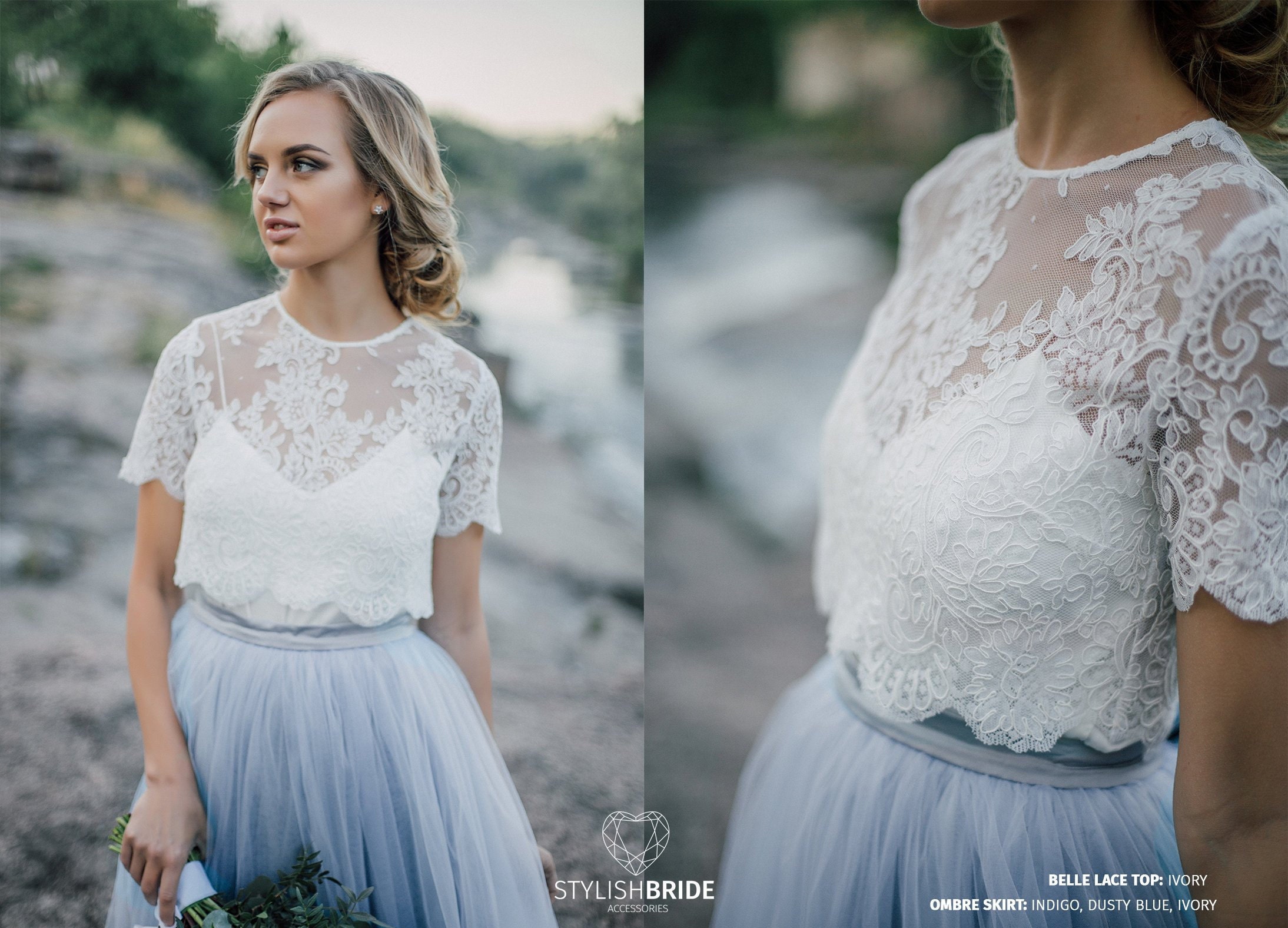 Belle Buttoned back Wedding Lace Crop Top,  White or Ivory Lace Crop …
