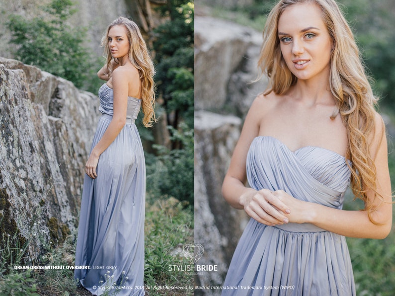 Dream Dress /& Overskirt in Light Grey Engagement Simple Tulle Dress Sweetheart Strapless Tulle Maxi Dress Simple tulle bridesmaid dresses