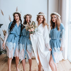 Dusty Blue Boho Bridesmaids Robes, Lux Blue Silk Robe, Boho bridesmaids robes, Bridal Robe, Getting Ready TENDERNESS image 5