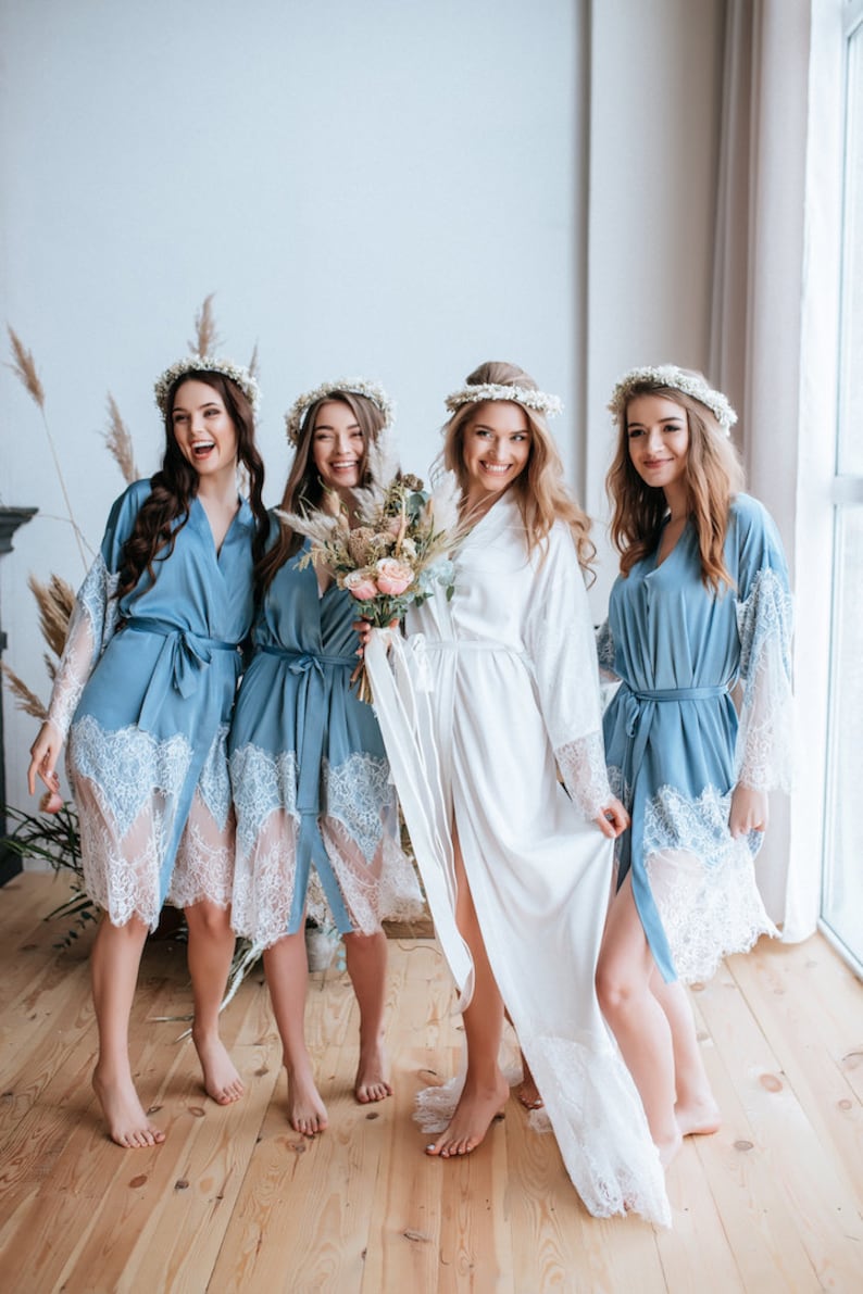 Dusty Blue Boho Bridesmaids Robes, Lux Blue Silk Robe, Boho bridesmaids robes, Bridal Robe, Getting Ready TENDERNESS image 5