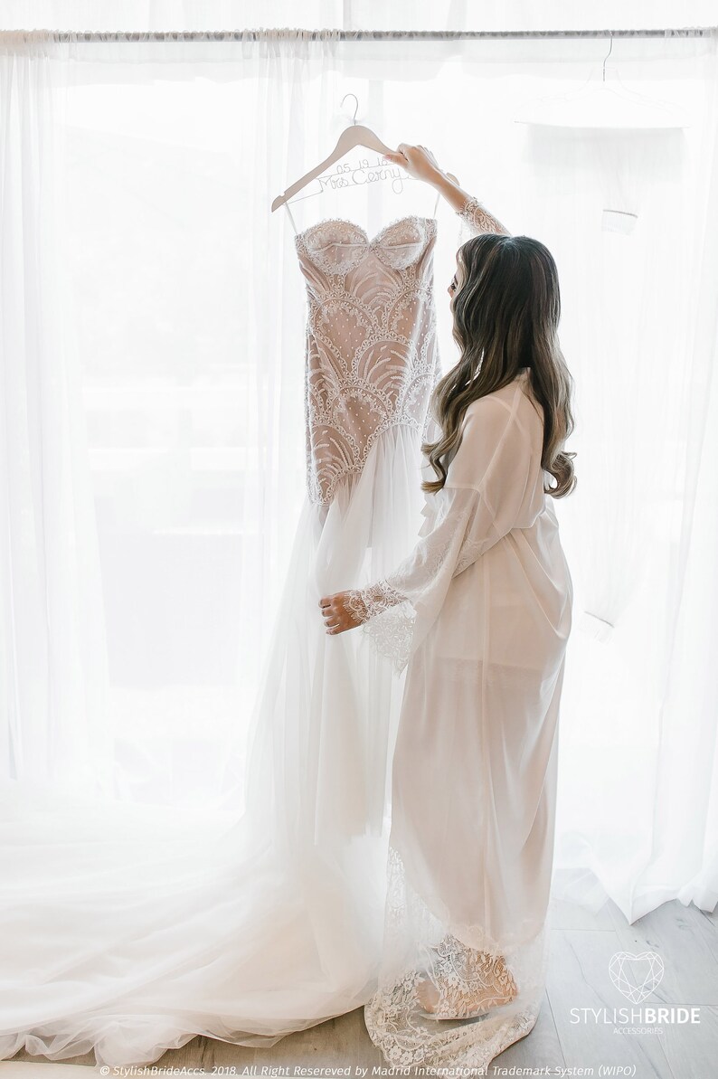 lace bridal robe with train