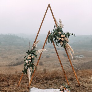 Wedding Arch, Boho Wedding decor, Triangle Wedding Arch, Boho decor, Backdrop Rustic arch, Wooden A-Frame Wedding Arbor, Outdoor decoration image 6